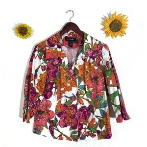 Lane Bryant 14/16W Floral Jacket Vibrant Blazer 4 Button